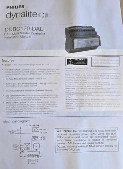 Philips-Dynalite DDBC120-DALI DALI Controller 20A DIN-Rail DyNet (NEW In Box)