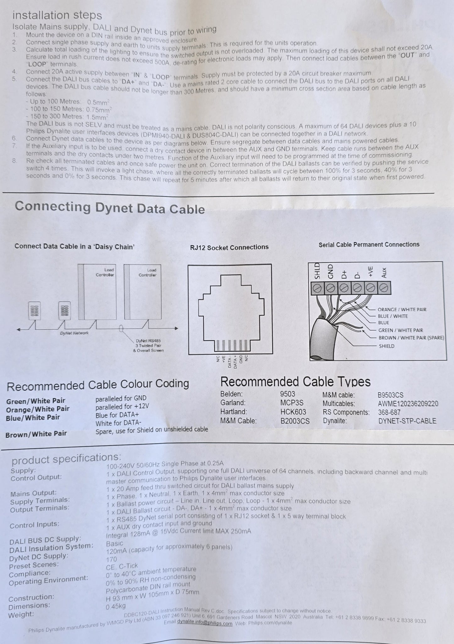 Philips-Dynalite DDBC120-DALI DALI Controller 20A DIN-Rail DyNet (NEW In Box)