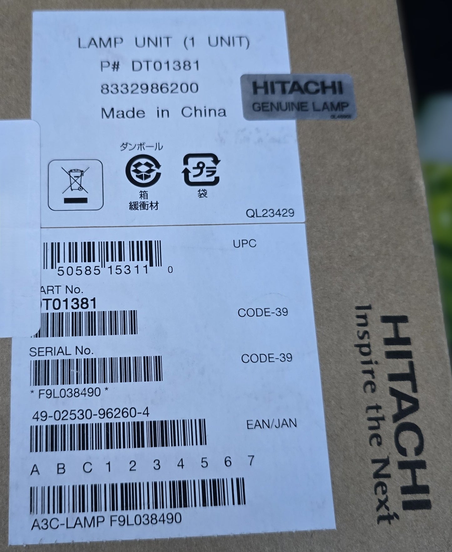 Hitachi DT01381 Genuine Projector Lamp for CP-A222WN CP-AW252WN (New Opened)