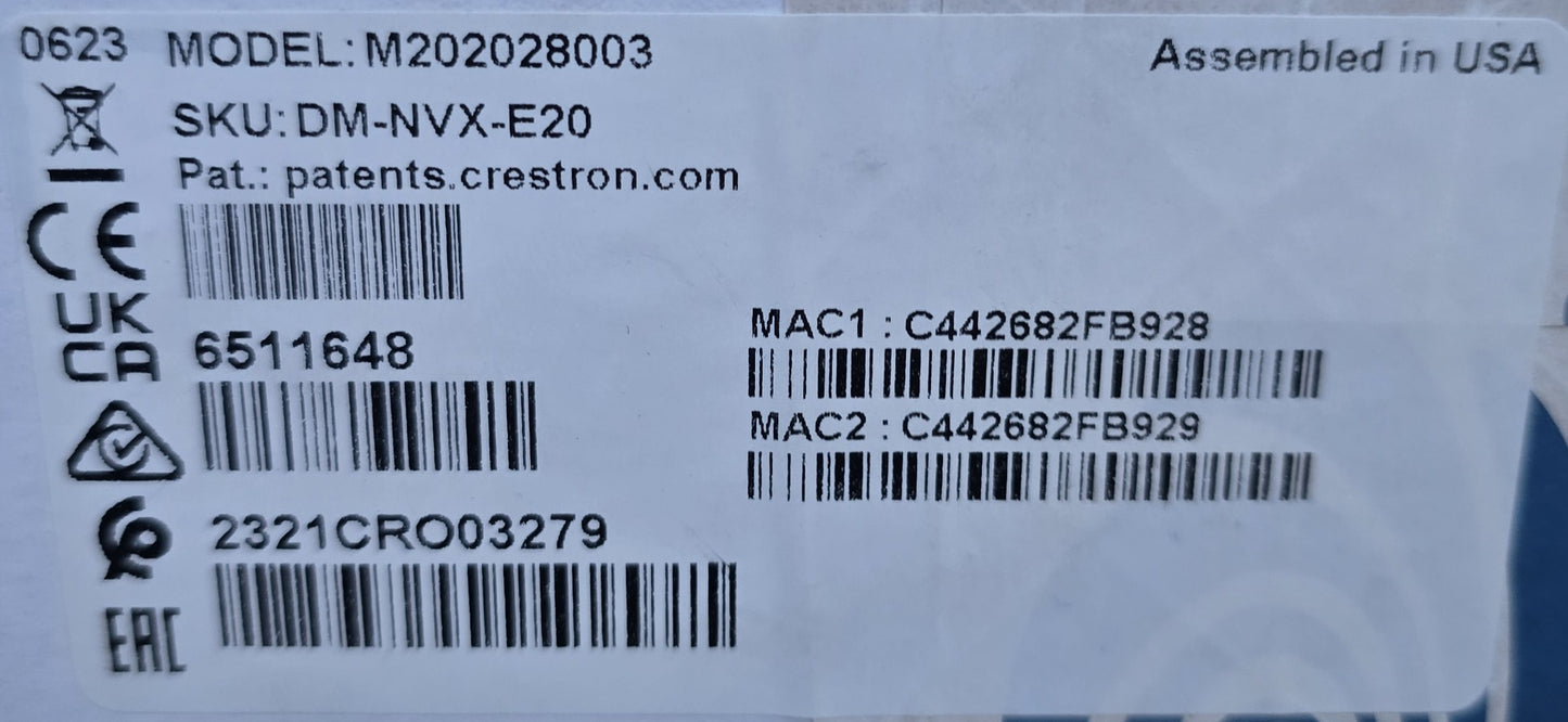 Crestron DM-NVX-E20 6511648 4K60 Network AV Encoder HDMI PoE (NEW Sealed)