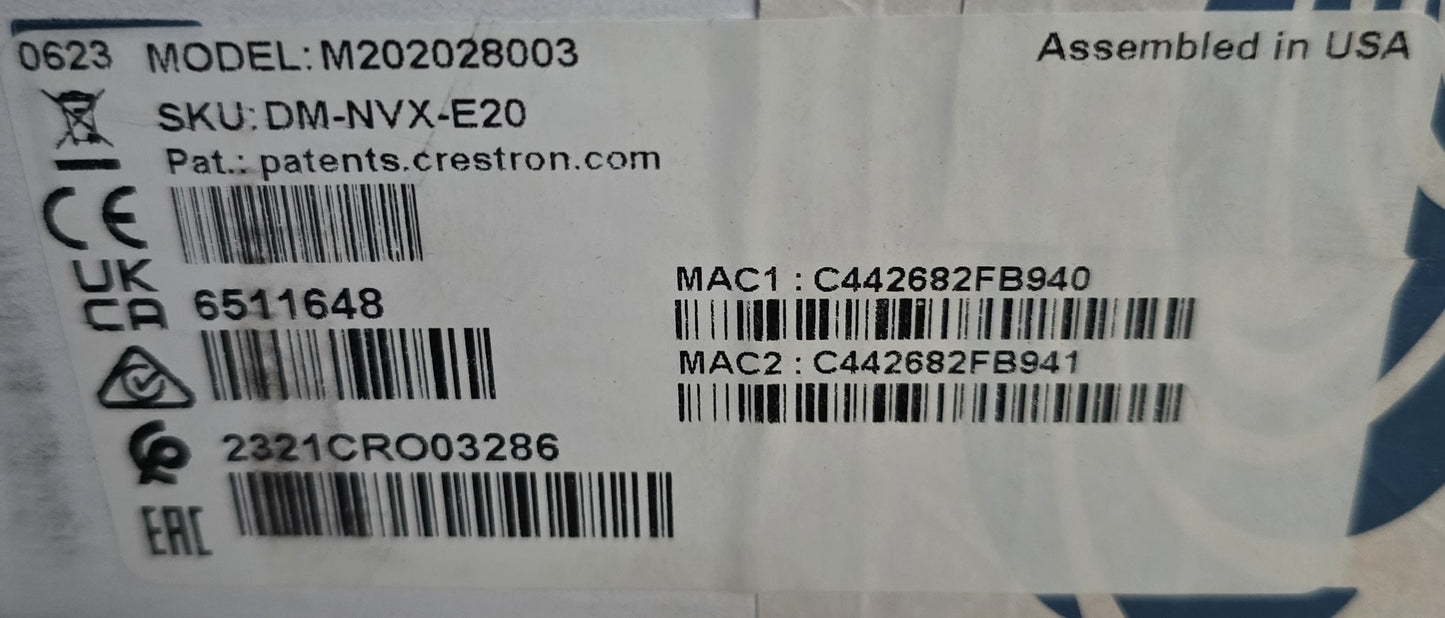 Crestron DM-NVX-E20 6511648 4K60 Network AV Encoder HDMI PoE (NEW Sealed)