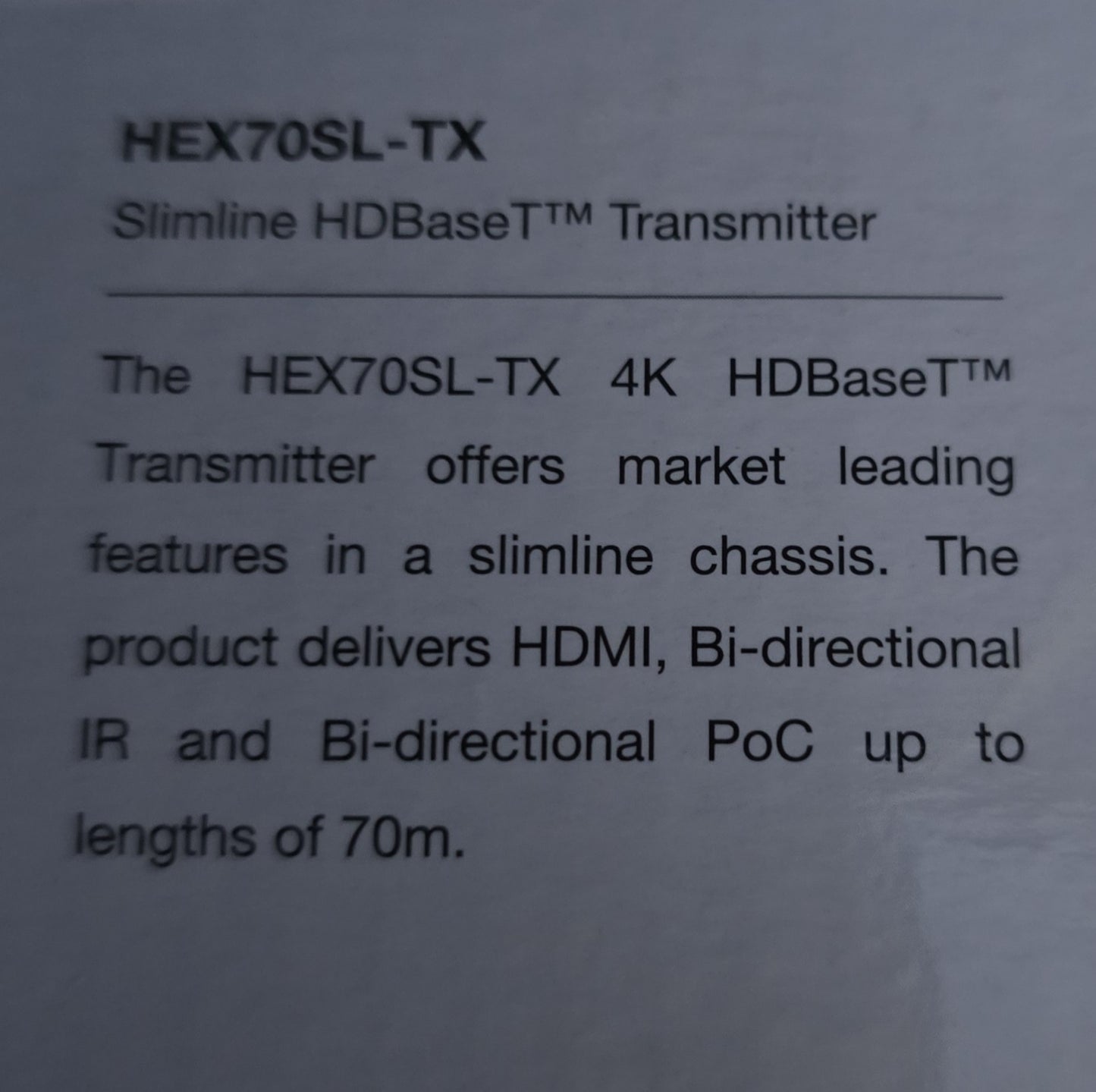 BLUSTREAM HEX70SL-TX Slimline HDBaseT Transmitter 70m 4K HDMI PoC (NEW In Box)