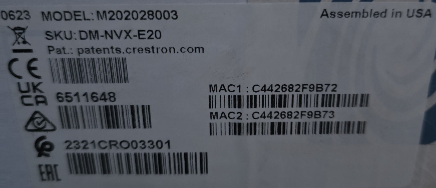 Crestron DM-NVX-E20 6511648 4K60 Network AV Encoder HDMI PoE (NEW Sealed)
