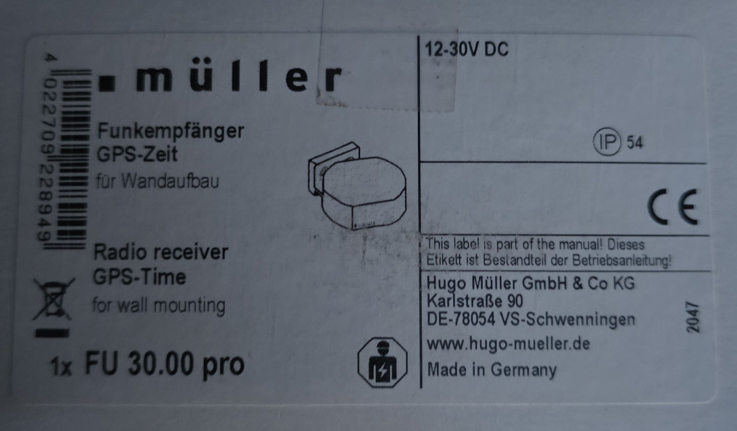Müller FU-30.00-pro GPS-Zeit Time Receiver DCF Wall Mount IP54 (NEW In Box)