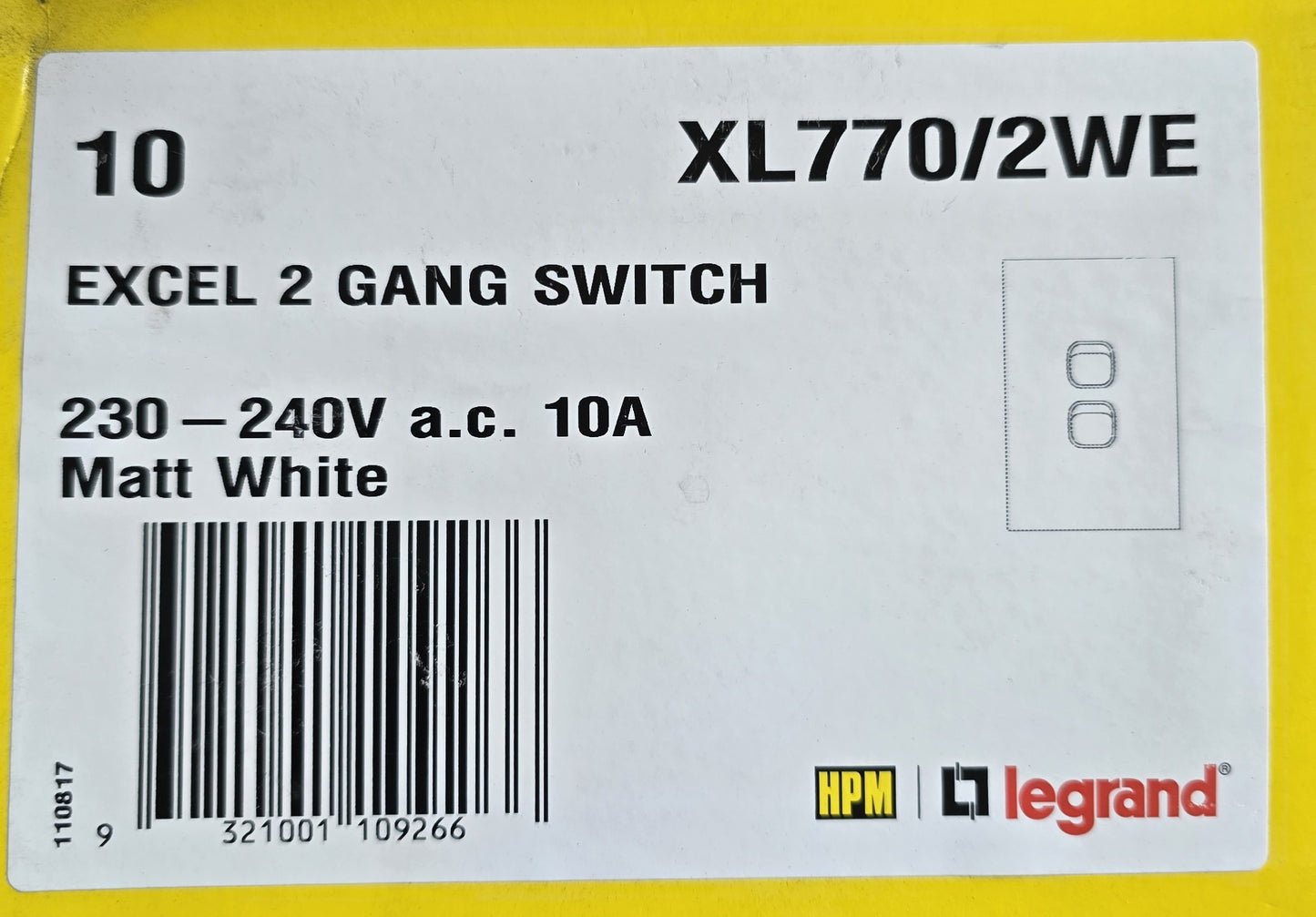 HPM XL770/2WE [10 Pack] Excel 2 Gang Vertical Light Switch 10A White (NEW In Box)
