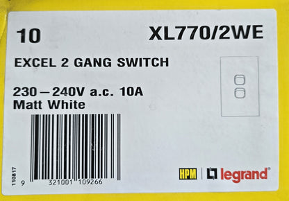 HPM XL770/2WE [10 Pack] Excel 2 Gang Vertical Light Switch 10A White (NEW In Box)