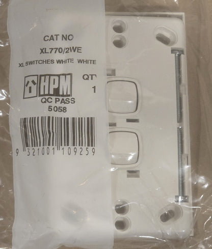 HPM XL770/2WE [10 Pack] Excel 2 Gang Vertical Light Switch 10A White (NEW In Box)