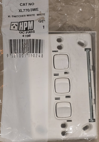 HPM XL770/3WE [10 Pack] Excel 3 Gang Vertical Light Switch 10A White (NEW In Box)