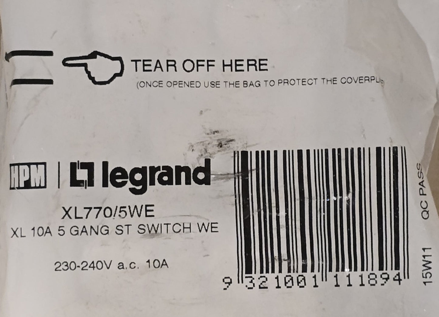 HPM XL770/5WE Excel 5 Gang Vertical Light Switch 10A 240V White (NEW Sealed)