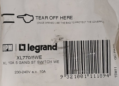 HPM XL770/5WE Excel 5 Gang Vertical Light Switch 10A 240V White (NEW Sealed)