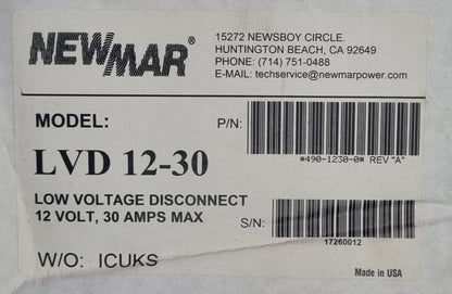 Newmar LVD 12-30 Low Voltage Disconnect 12V DC 30A Battery Protect (NEW In Box)