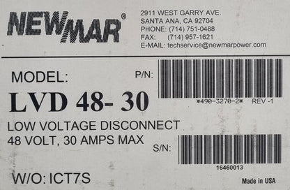 Newmar LVD 48-30 Low Voltage Disconnect 48V DC 30A Positive Ground (NEW In Box)