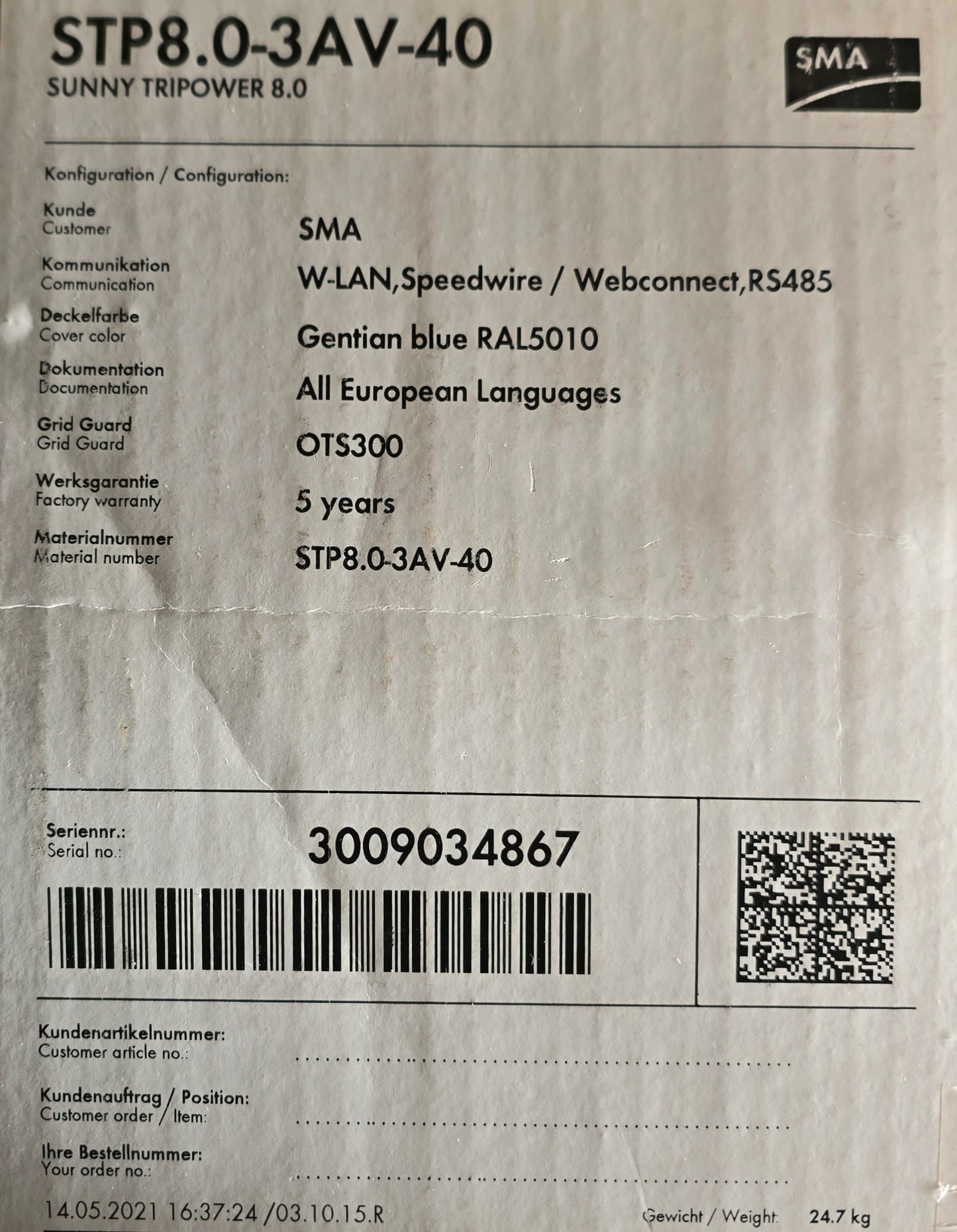 SMA STP8.0-3AV-40 Sunny Tripower 8.0 8kW 3 Phase Solar Inverter (NEW In Box)