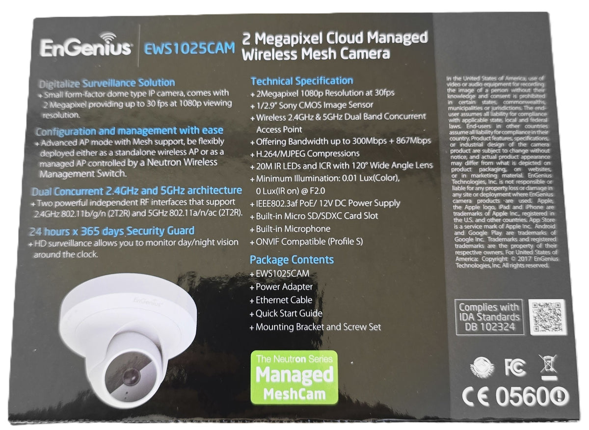 EnGenius EWS1025CAM Managed MeshCam 2MP Wireless Dome IP Camera (NEW In Box)