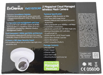 EnGenius EWS1025CAM Managed MeshCam 2MP Wireless Dome IP Camera (NEW In Box)