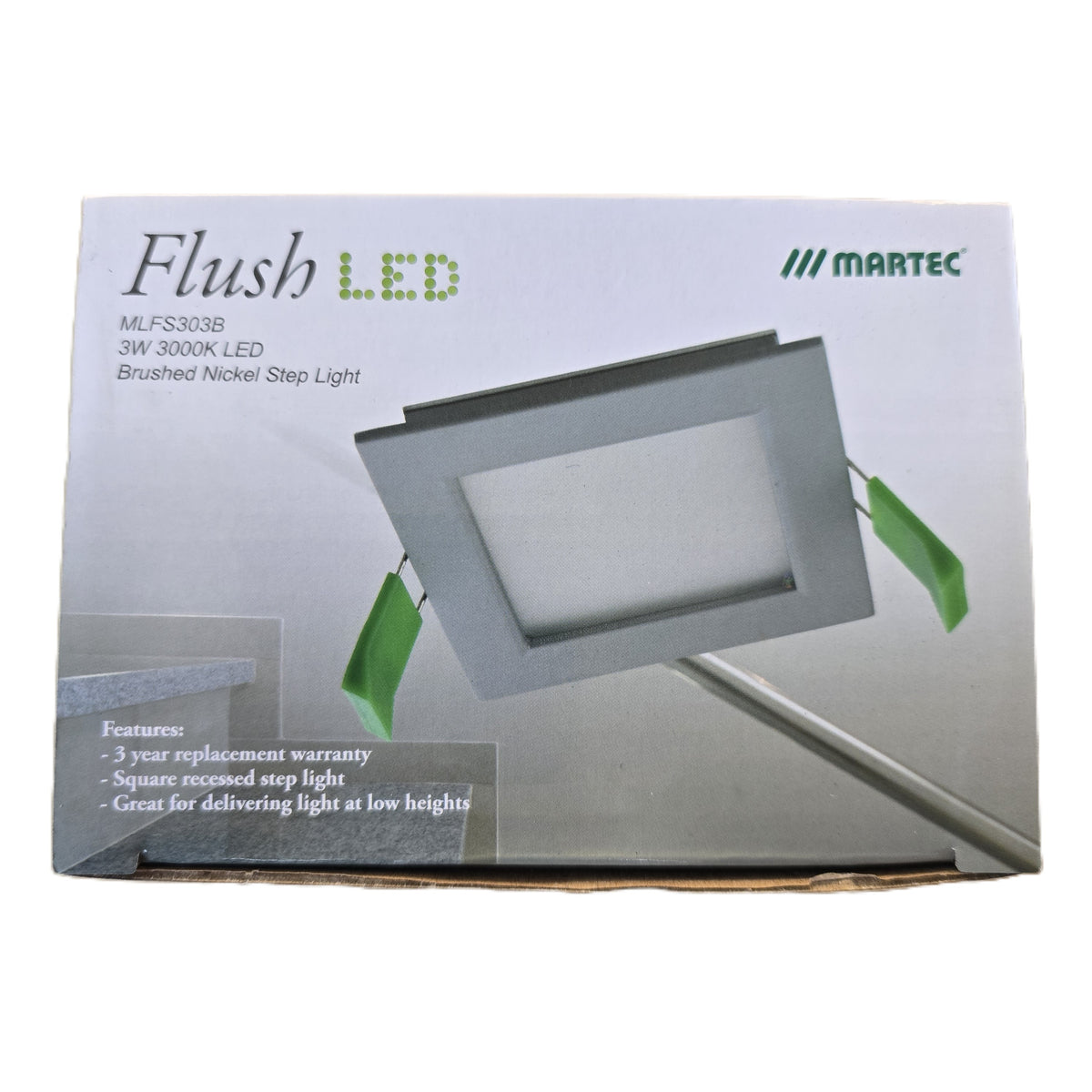 Martec MLFS303B Flush 3W 3000K LED Step Light Brushed Nickel IP44 (NEW In Box)