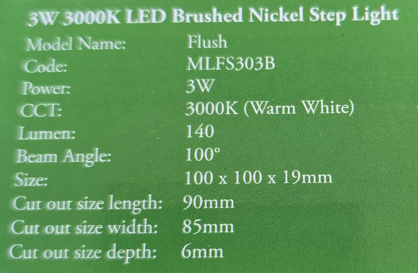 Martec MLFS303B Flush 3W 3000K LED Step Light Brushed Nickel IP44 (NEW In Box)