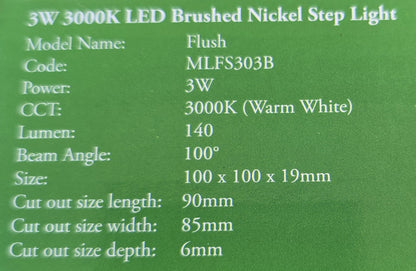Martec MLFS303B Flush 3W 3000K LED Step Light Brushed Nickel IP44 (NEW In Box)