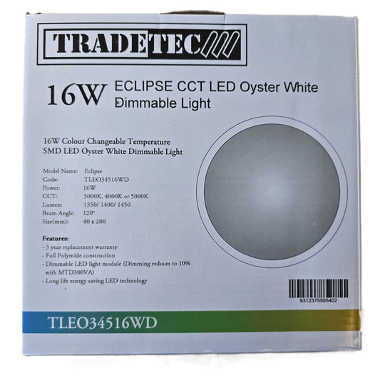 Tradetec TLEO34516WD Eclipse 16W CCT LED Oyster Light Dimmable (NEW In Box)