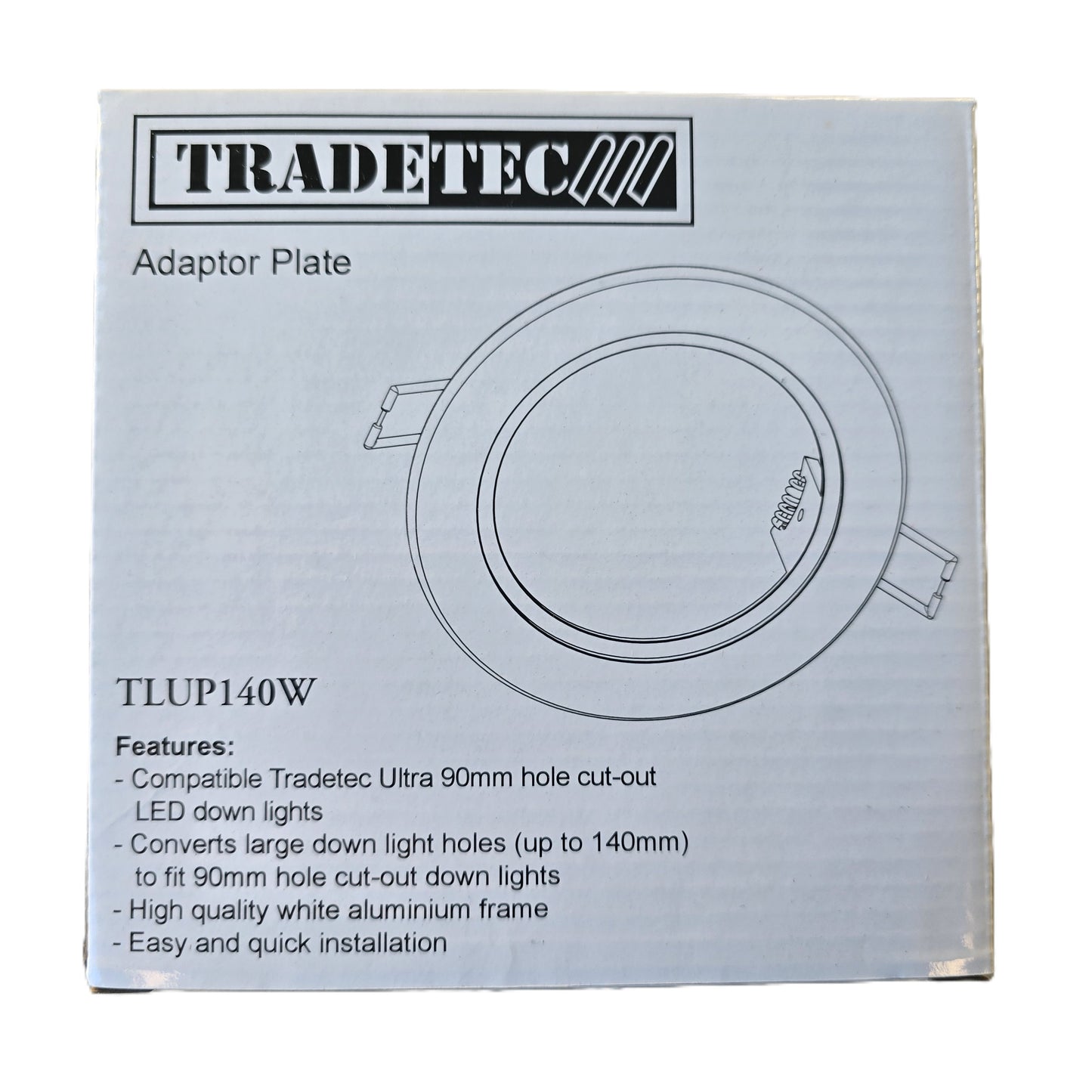 Tradetec TLUP140W Ultra Adaptor Plate 140mm to 90mm Downlight White (NEW In Box)