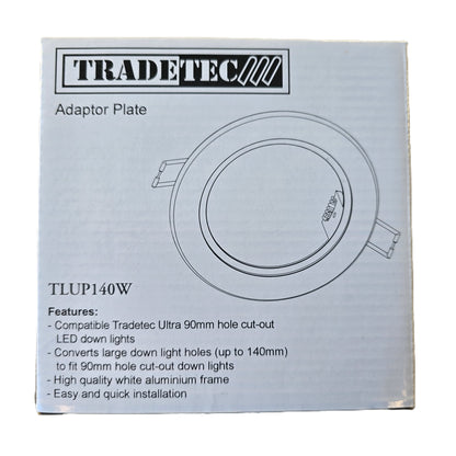 Tradetec TLUP140W Ultra Adaptor Plate 140mm to 90mm Downlight White (NEW In Box)