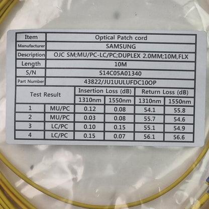 Samsung JU1UULUFDC10OP Single Mode MU/PC-LC/PC Duplex Fibre Patch Cord 10m (New)