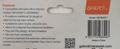 Gator GRV90EXT 3m Rear Camera Extension Cable Mini DIN 4-Pin GRV90MKT (New)