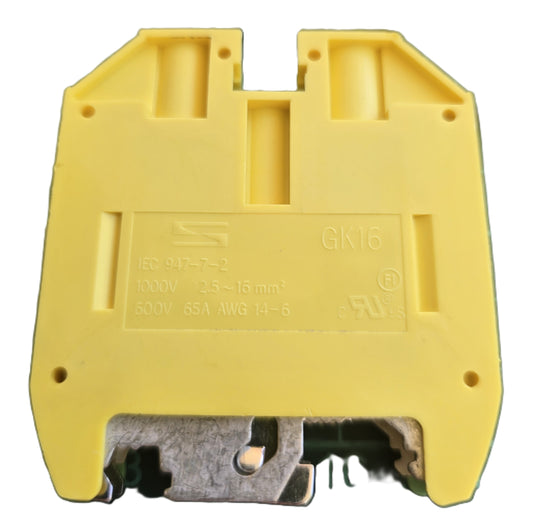 Dinkle GK16 Earth PE DIN Rail Terminal Block 2.5-16mm2 1000V 65A (Pre-owned)