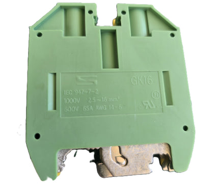 Dinkle GK16 Earth PE DIN Rail Terminal Block 2.5-16mm2 1000V 65A (Pre-owned)