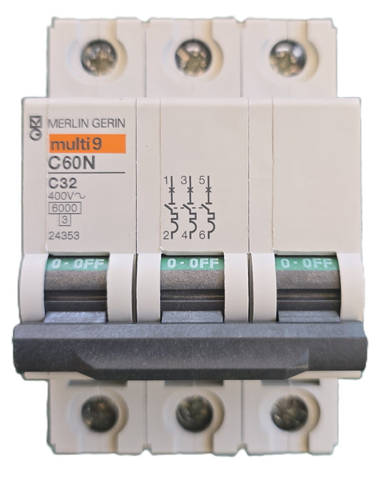 Merlin-Gerin 24353 Multi 9 C60N C32 MCB 3P 32A C Curve 6kA (New)