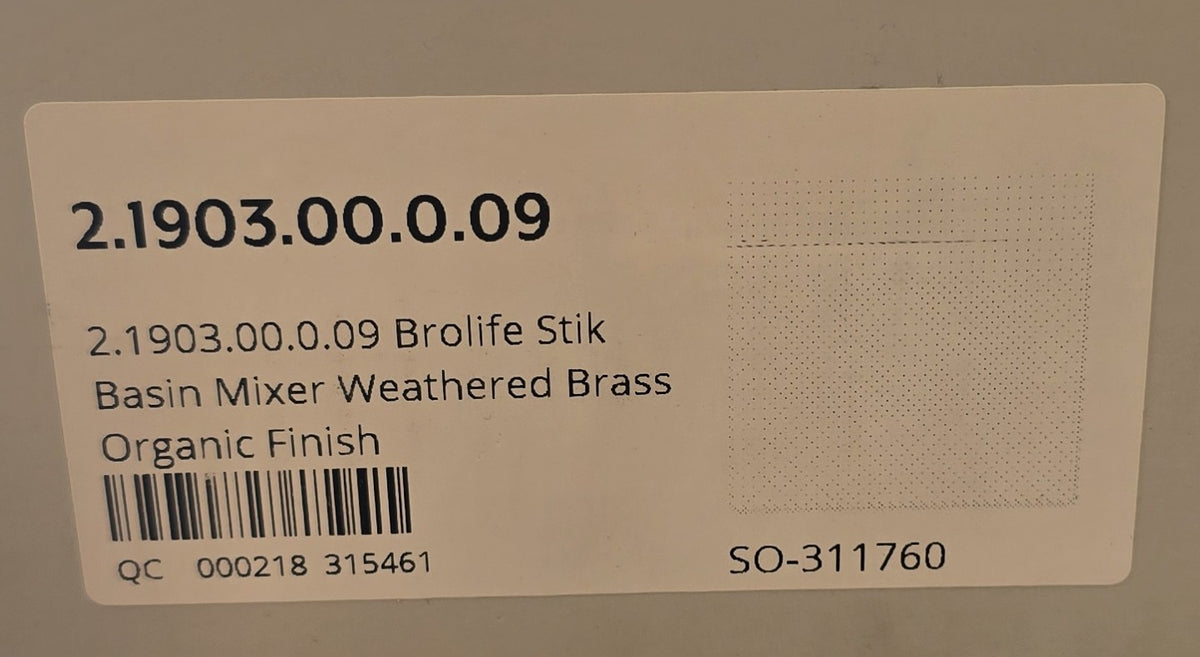 Brodware 2.1903.00.0.09 Brolife Stik Basin Mixer Weathered Brass (New Opened)