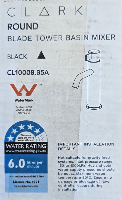 Clark CL10008.B5A Round Blade Tower Basin Mixer Matte Black (New Opened)