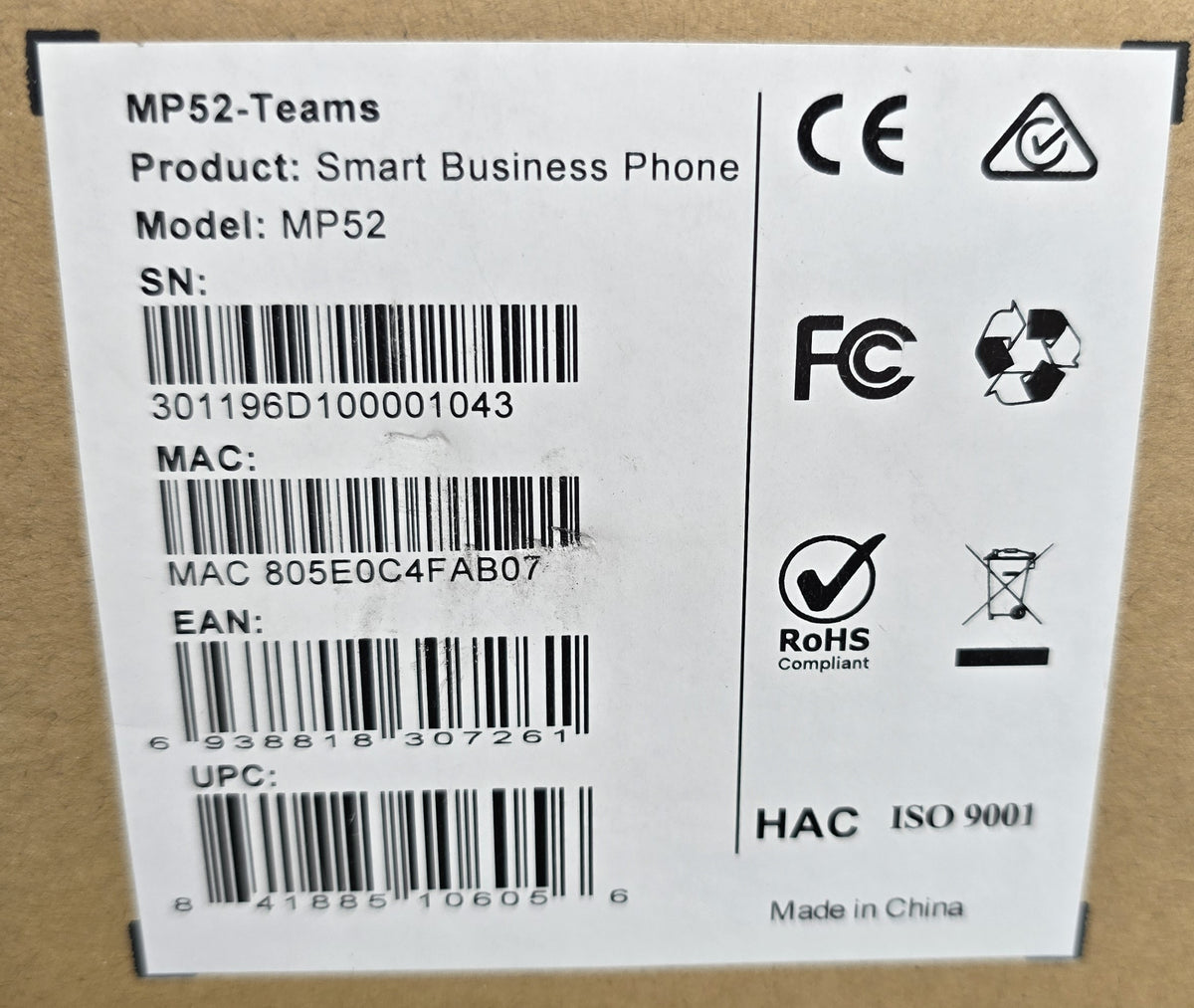 Yealink MP52 Teams Edition Smart Business IP Phone Microsoft Teams (New Opened)