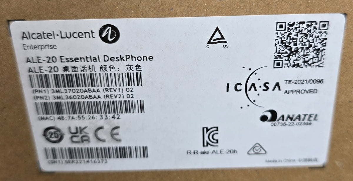 Alcatel-Lucent ALE-20 Essential DeskPhone 3ML37020ABAA IP Phone (New Opened)