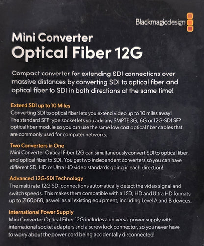 Blackmagic Design CONVMOF12G Mini Converter Optical Fiber 12G-SDI (New Sealed)