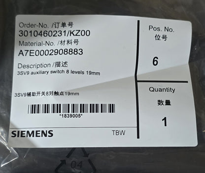 Siemens A7E0002908883 3SV9 Auxiliary Switch 8 Level 19mm (New Sealed)