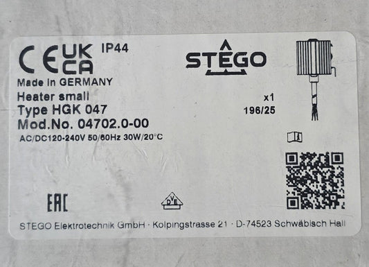 Stego HGK 047 04702.0-00 30W Enclosure Heater Siemens 8MR2110-3B (New Sealed)