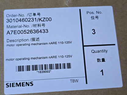 Siemens A7E0052636433 Motor Operating Mechanism nARE 110-125V DC (New)