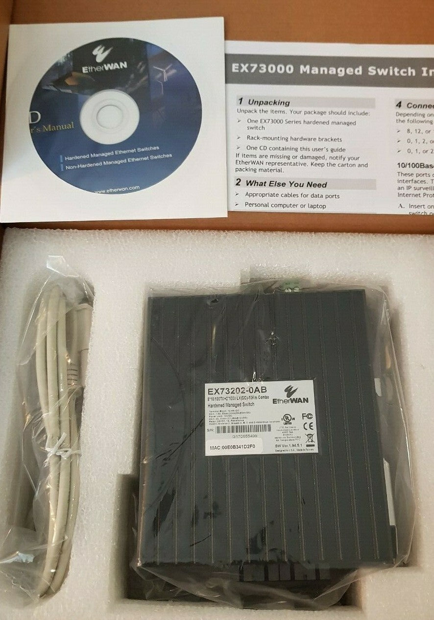 EtherWAN EX73202-0AB Hardened Managed Industrial Switch 8x100 2x1000 (NEW)