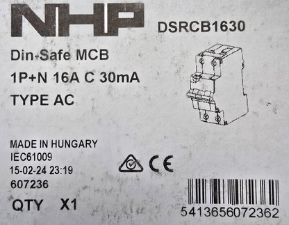 NHP Terasaki DSRCB1630 DIN-T RCD w/ Overcurrent 10kA 16A 1+N C Curve 30mA TypeA
