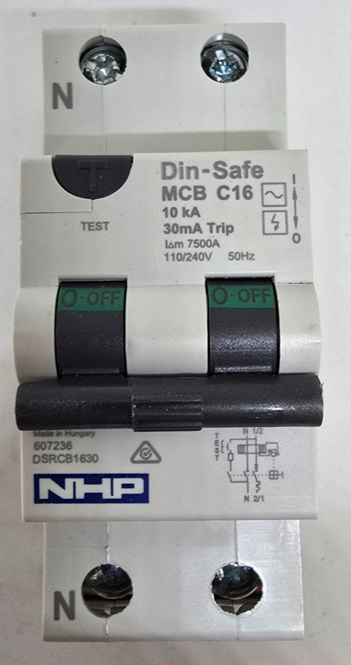 NHP Terasaki DSRCB1630 DIN-T RCD w/ Overcurrent 10kA 16A 1+N C Curve 30mA TypeA
