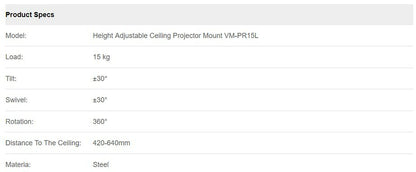 VisionMounts VM-PR15L Ceiling Projector Mounts (420-640mm) - White