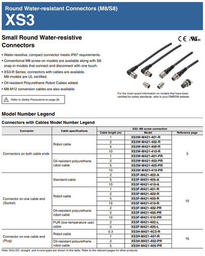Omron XS3F-M321-305-R Sensor cable, M8 (F), 3P, PVC robot, IP67, 5m 5PCS