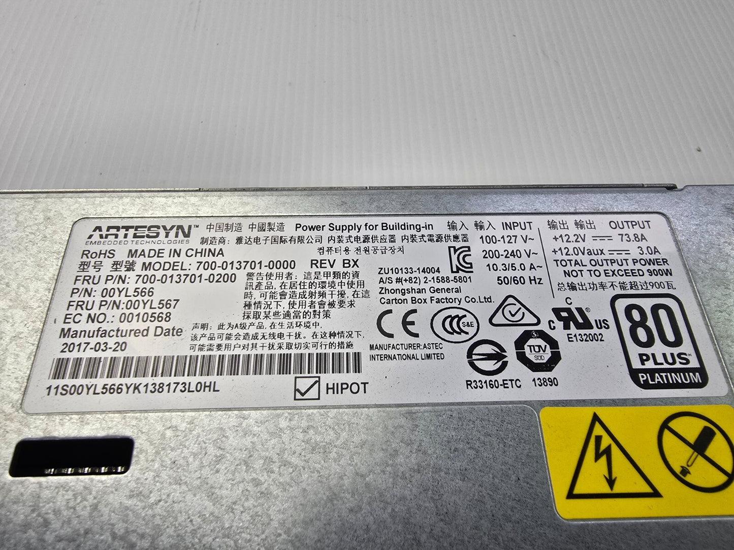 IBM Artesyn 700-013701-0000 900W Hot-Swap Power Supply PSU