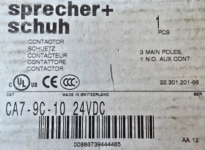 Sprecher+Schuh CA7-9C-10 24VDC CA7 Contactor 3 pole 9A 4kW 1N/O Auxiliary 24VDC