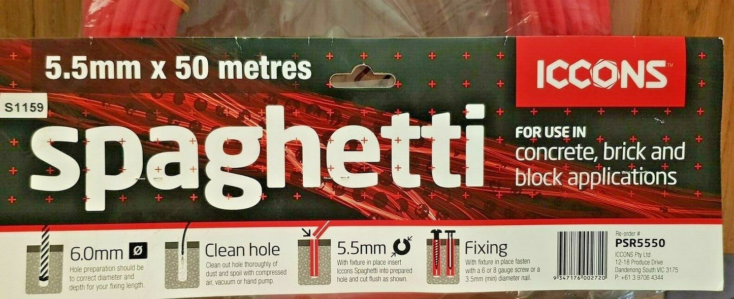 ICCONS PSR5550 Red Spaghetti Roll 5.5mmx50m suit 6-8 gauge Screws Wall Plug