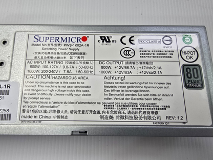 Supermicro PWS-1K02A-1R 1000W 1U Redundant Power Supply