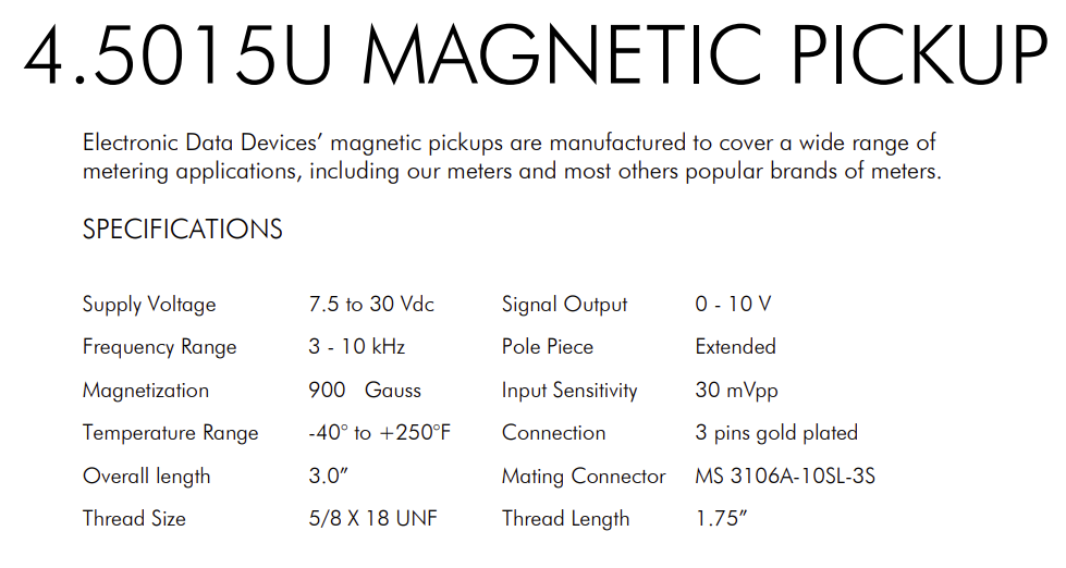 EDD 4.5015U Magnetic Pick-up Sensor (NEW)