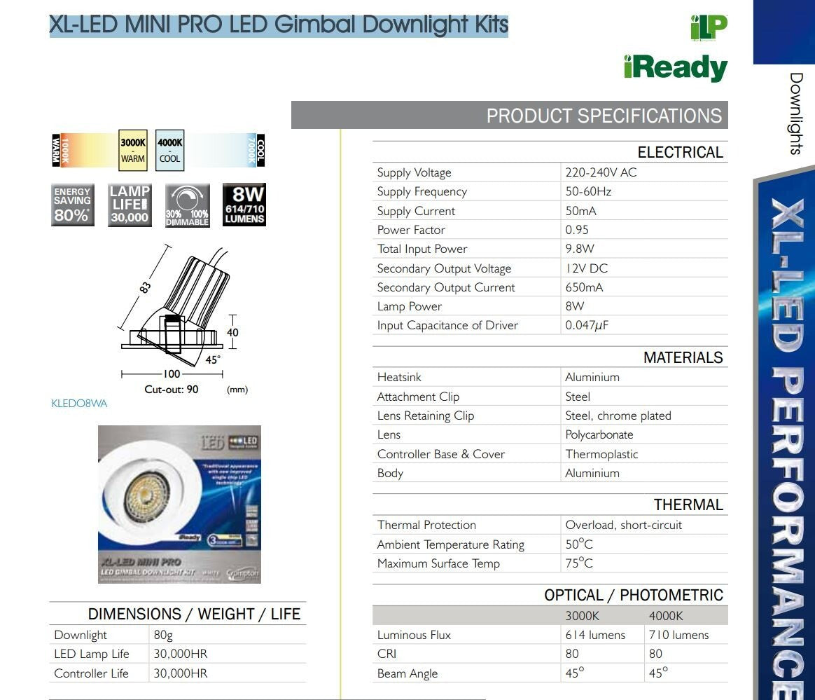 Crompton XL-LED MINI PRO LED Gimbal Downlight Kit 3000K dimmable