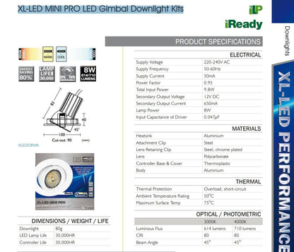 Crompton XL-LED MINI PRO LED Gimbal Downlight Kit 3000K dimmable